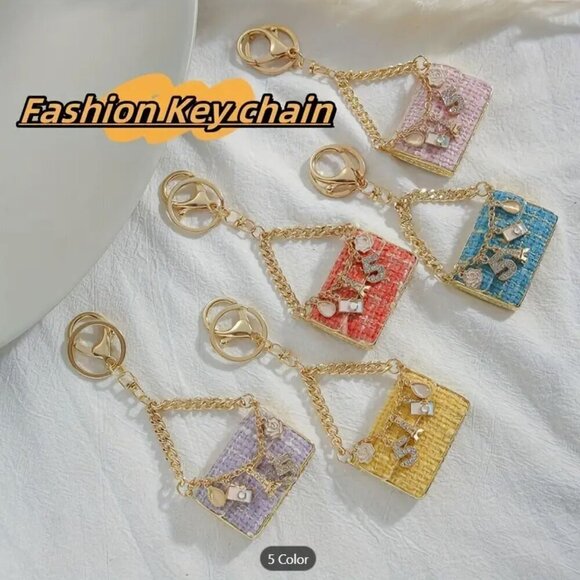 Blue Mini Handbag Keychain-Metal Key Chain Ring Bag Backpack Charm - Picture 2 of 3